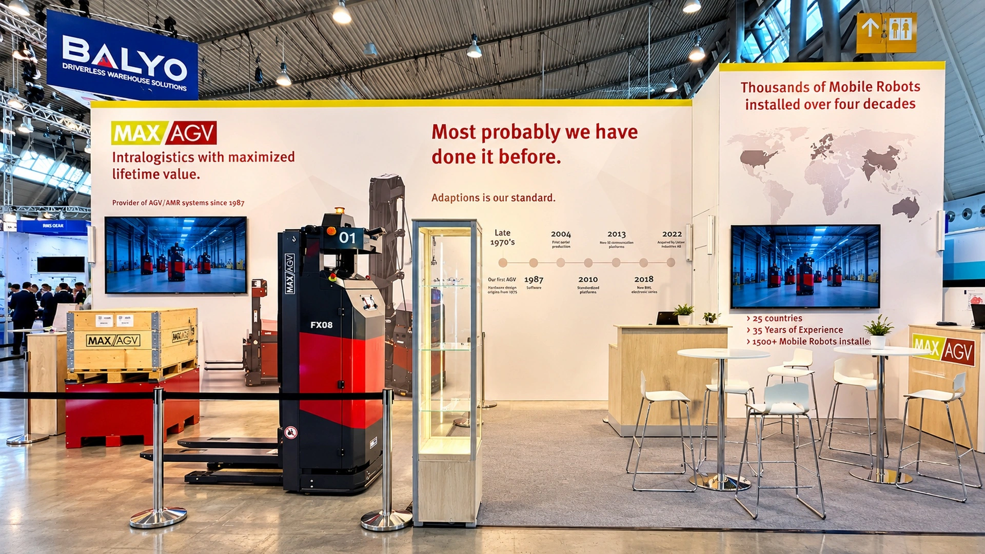 Monterdesign för MAXAGV på LogiMAT 2026, byggd av Front Row Exhibitions